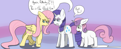 Size: 4200x1700 | Tagged: explicit, artist:mackstack, fluttershy, rarity, sweetie belle, aftersex, angry, clopfic in description, cum, cum inflation, cum string, excessive cum, filly, foal, foalcon, futa, futa fluttershy, futa on female, futa on filly, g4, imminent spanking, imminent whipping, imported from derpibooru, impregnation, inflation, intersex, nudity, penis, ship:flutterbelle, shipping, story included