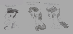 Size: 5568x2632 | Tagged: explicit, artist:bronbron, scootaloo, sweetie belle, can i touch it?, dead source, foalcon, g4, imported from derpibooru, not actually small, nudity, penis, reacting to nudity, reasonably sized genitals, rumble, small penis humiliation