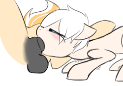 Size: 1200x839 | Tagged: explicit, artist:emby-spark, oc, oc:tone deaf, oc:whistleblower, blowjob, blushing, dark genitals, deepthroat, female, filly, foal, foalcon, genitals, imported from derpibooru, nudity, oc only, oral, penis, sex, size difference, throat bulge, too hot for putin