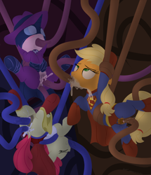 Size: 3860x4480 | Tagged: explicit, artist:dtcx97, apple bloom, applejack, sweetie belle, anal, anal creampie, anal-vaginal orgasm, app-el, bondage, clitoris, clothed sex, clothes, costume, creampie, cum, cum in mouth, drool, earth pony, edit, eyes closed, female, filly, foal, foalcon, g4, imported from derpibooru, mare, mask, multiple penetration, nudity, oral, oral creampie, penetration, pony, rough sex, sex, squirting, superfilly, supermare, suspension, sweetie do well, tentacle blowjob, tentacle bondage, tentacle porn, tentacles, tentacles on female, triple penetration, unicorn, vaginal secretions, vulva