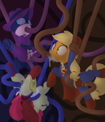 Size: 3860x4480 | Tagged: explicit, grimdark, artist:dtcx97, apple bloom, applejack, sweetie belle, abandon all hope, anal, anal creampie, anal-vaginal orgasm, app-el, applesub, bloomsub, bondage, clitoris, clothes, costume, creampie, cum, cum in mouth, drool, earth pony, eyes closed, female, femsub, filly, foal, foalcon, g4, imported from derpibooru, mare, mask, multiple penetration, nudity, oral, oral creampie, panties, panties around leg, partially undressed, penetration, pony, rape, rough sex, sex, squirting, submissive, superfilly, supermare, suspended, suspension, sweetie do well, sweetiesub, tentacle blowjob, tentacle bondage, tentacle porn, tentacle rape, tentacles, tentacles on female, triple penetration, underwear, undressed by tentacles, unicorn, upside down, vaginal secretions, vulva, wall of tags