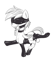 Size: 1023x1143 | Tagged: explicit, artist:b-i-r, oc, oc:soft breeze, alternate version, blindfold, clothes, colt, foal, foalcon, horsecock, imported from derpibooru, insertion, leather, male, malesub, nosehook, nudity, oc only, open mouth, penis, piercing, public use, socks, solo, solo male, sounding, spider gag, submissive, tongue out, tongue piercing, urethral beads, urethral insertion