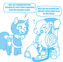 Size: 957x943 | Tagged: explicit, artist:ficficponyfic, oc, oc:emerald jewel, oc:joyride, anal insertion, balls, bedroom eyes, bondage, bottle, bowtie, child, colt, colt quest, cum, cumming, eyeshadow, femdom, foal, foalcon, fucking machine, heart, horn, imported from derpibooru, insertion, machine, makeup, male, manacles, mantle, milking device, milking machine, moan, monochrome, nudity, oc only, penis, penis milking, penis pump, pony, prolonged stimulation, restraints, sex, sex toy, shipping, tongue out, unicorn, vibrator
