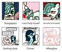 Size: 1216x1024 | Tagged: explicit, artist:ficficponyfic, oc, oc:emerald jewel, oc:hope blossoms, afterglow, aftersex, age difference, amulet, announcing ejaculation, blushing, chart, color, colored, colt, colt on mare, colt quest, covered in cum, creampie, cum, cum everywhere, cum on hair, drawing meme, earth pony, exhausted, expressions, female, foal, foalcon, hair bow, hair over one eye, imported from derpibooru, lewd emotions, male, mare, missionary position, oc only, orgasm, penetration, pony, reverse foalcon, sex, straight, straight shota, text, vaginal, yelling