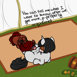 Size: 1000x1000 | Tagged: explicit, artist:hipsanon, oc, oc:ruby rouge, oc:uictoria, bound, child, color, color edit, colored, colt quest, crotchboobs, demon hunter, dubious consent, edit, eyepatch, female, filly, foal, foalcon, imported from derpibooru, inquisitor, interrogation, lesbian, mare, nipples, nudity, oc only, oral, pony, prisoner, rope, ropes, sex, tent