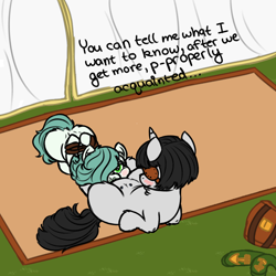 Size: 1000x1000 | Tagged: explicit, artist:hipsanon, oc, oc:emerald jewel, oc:uictoria, bound, child, color, color edit, colored, colt quest, crotchboobs, demon hunter, dubious consent, edit, eyepatch, female, foal, foalcon, imported from derpibooru, inquisitor, interrogation, mare, nipples, nudity, oc only, oral, pony, prisoner, rope, ropes, sex, tent