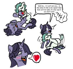 Size: 640x600 | Tagged: explicit, artist:ficficponyfic, oc, oc:emerald jewel, oc:sensoria, blind, color, color edit, colored, colt, colt quest, cyoa, edit, eyes closed, foal, foalcon, heart, hoof fetish, hoof licking, humping, imported from derpibooru, male, oc only, orgasm, penetration, pony, sex, shipping, straight, straight shota, text, tongue out, unicorn, vaginal, yelling