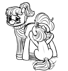 Size: 1000x1042 | Tagged: explicit, artist:hipsanon, oc, oc:emerald jewel, oc:loupe, /ss/, adult, anus, blushing, child, colt, colt quest, cutie mark, drool, earth pony, female, foal, foalcon, glasses, imported from derpibooru, male, monochrome, nudity, oc only, oral, pony, ponytail, sex, smiling, straight, straight shota, tail wag