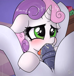 Size: 5872x6000 | Tagged: explicit, artist:ohiekhe, sweetie belle, absurd resolution, blowjob, blushing, colt, female, filly, filly on colt, foal, foalcon, g4, imported from derpibooru, male, nudity, offscreen character, oral, penis, pony, rumble, sex, ship:rumbelle, shipping, straight, unicorn