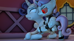 Size: 1920x1080 | Tagged: explicit, grimdark, artist:baked, rarity, sweetie belle, 3d, alternate version, angry, balls, creampie, cum, derpibooru exclusive, eyeshadow, female, foalcon, frown, futa, futa on female, futa sweetie belle, futa sweetie bot, g4, imported from derpibooru, incest, intersex, makeup, mare, nudity, penetration, penis, pony, rape, raricest, robot, sex, source filmmaker, sweetie belle raping rarity, sweetie bot, unicorn, vagina, vaginal