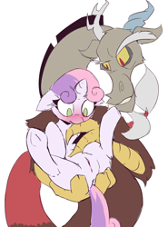 Size: 1280x1730 | Tagged: explicit, artist:jailbait knight, sweetie belle, age difference, blushing, clitoris, discord, embarrassed, eyes on the prize, female, filly, floppy ears, foal, foalcon, g4, gritted teeth, imported from derpibooru, looking down, male, nudity, pony, shipping, spread legs, spreading, straight, sweetiecord, underhoof, unicorn, vulva, vulvar winking