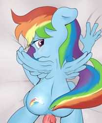Size: 2500x3000 | Tagged: explicit, artist:mdgusty, rainbow dash, anal, anthro, anus, blushing, dock, female, female focus, filly rainbow dash, foalcon, g4, high res, imported from derpibooru, nudity, offscreen character, penis, ponut, sex, solo focus, unguligrade anthro