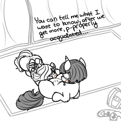 Size: 1000x1000 | Tagged: explicit, artist:hipsanon, oc, oc:emerald jewel, oc:uictoria, bound, child, colt quest, crotchboobs, demon hunter, dubious consent, eyepatch, female, foal, foalcon, imported from derpibooru, inquisitor, interrogation, mare, monochrome, nipples, nudity, oc only, oral, pony, prisoner, rope, ropes, sex, tent
