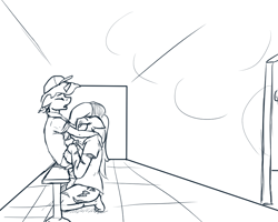 Size: 1000x800 | Tagged: explicit, artist:storyteller, oc, oc:copper decree, oc:zuri, anthro, baseball cap, big breasts, blowjob, boobjob, bottomless, breasts, clothed sex, clothes, coach, cum, dead source, female, foalcon, hat, imported from derpibooru, male, monochrome, nipples, nudity, oc only, oral, penis, sex, straight, straight shota, unicorn, zebra