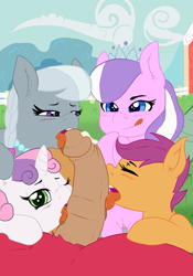 Size: 800x1142 | Tagged: explicit, artist:atane27, artist:deserter, diamond tiara, scootaloo, silver spoon, sweetie belle, big macintosh, big macintosh gets all the mares, bipedal, blowjob, blushing, cock worship, color edit, colored, cum, edit, edited edit, female, filly, foal, foalcon, g4, group sex, imported from derpibooru, male, male pov, medial ring, missing accessory, multiple blowjob, nudity, offscreen character, oral, penis, pony, ponyville schoolhouse, pov, public sex, sex, ship:scootamac, ship:sweetiemac, ship:tiaramac, shipping, silvermac, stallion on filly, straight, too hot for putin, triple blowjob, vaginal secretions