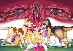 Size: 1841x1298 | Tagged: explicit, artist:freedomthai, apple bloom, scootaloo, sweetie belle, abdominal bulge, aftersex, anal, anal creampie, anthro, anus, balls, bestiality, breasts, butt, canine penis, commission, creampie, cum, cutie mark crusaders, dog, female, foalcon, g4, gaping, gaping anus, imported from derpibooru, internal, internal cumshot, interspecies, knot, knotted, knotting, nipples, nudity, orgasm, penetration, penis, plot, sex, small breasts, straight, unguligrade anthro, vulva, x-ray