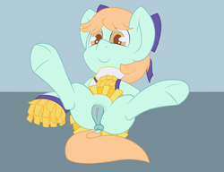 Size: 2600x2000 | Tagged: explicit, artist:swiftnicity, anus, cheerleader, cheerleader outfit, clothes, female, filly, foal, foalcon, g4, hair bow, high res, imported from derpibooru, my little pony: friendship is magic, nudity, peach fuzz, pleated skirt, pom pom, ponut, presenting, skirt, solo, solo female, the cart before the ponies, upskirt, vagina, vulva