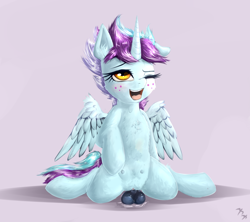 Size: 1541x1368 | Tagged: explicit, artist:sapsan, oc, alicorn, alicorn oc, commission, crotchboobs, dildo, female, filly, foal, foalcon, imported from derpibooru, insertion, nipples, nudity, oc only, pony, sex toy, simple background, solo, solo female, vaginal insertion, vulva