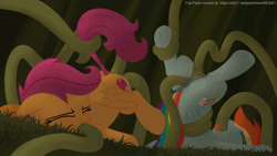 Size: 1156x650 | Tagged: explicit, artist:dtcx97, artist:htpot, rainbow dash, scootaloo, anal, animated, anus, ass up, bondage, butt, consentacles, dark genitals, dashsub, dock, double penetration, drool, eyes closed, face down ass up, female, femsub, filly, floppy ears, foal, foalcon, frontbend, g4, gif, imported from derpibooru, leg twitch, lube, multiple penetration, nudity, on back, oral, orgasm, overhead view, pegasus, penetration, plot, ponut, pony, rough sex, scootasub, sex, sound at source, submissive, tail pull, tentacle bondage, tentacle porn, tentacles, tentacles on female, the cmc's cutie marks, triple penetration, twitching, underhoof, vaginal, vaginal secretions, vulva, wall of tags