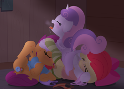 Size: 3500x2500 | Tagged: explicit, artist:dtcx97, apple bloom, scootaloo, sweetie belle, ahegao, anus, apple bloom's bow, blushing, bow, clitoris, clothes, clubhouse, cmc threesome, crusaders clubhouse, cum, cunnilingus, cutie mark crusaders, drool, earth pony, eyes closed, facial, female, female orgasm, filly, foal, foalcon, g4, group sex, hair bow, high res, imported from derpibooru, insertion, lesbian, masturbation, nudity, open mouth, oral, orange underwear, orgasm, panties, panties around leg, panties pulled down, pegasus, pink underwear, ponut, pony, purple underwear, sex, sex toy, ship:sweetiebloomaloo, shipping, socks, squirting, squirting in mouth, striped socks, striped underwear, threesome, tongue out, trio, trio female, underwear, unicorn, vaginal insertion, vaginal orgasm, vaginal secretions, vaginal secretions in mouth, vibrator, vulva, wall of tags
