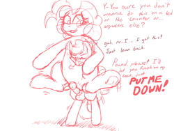 Size: 1600x1200 | Tagged: explicit, artist:storyteller, pinkie pie, begging, dialogue, female, foalcon, g4, imported from derpibooru, lifting, male, nervous, nudity, older, penis, pound cake, ship:pound pie, size difference, sketch, straight, straight shota, struggling, wip