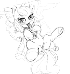 Size: 1152x1216 | Tagged: explicit, artist:gela-g-i-s-gela, apple bloom, belly button, electronic cigarette, female, foalcon, g4, imported from derpibooru, looking at you, monochrome, nudity, piercing, presenting, sketch, smoke, smoking, solo, solo female, spread legs, spreading, vape, vaping, vulva