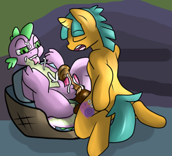 Size: 3300x3000 | Tagged: explicit, artist:nimitea, spike, anus, balls, cum, dragon, eyes closed, facial, foalcon, frottage, g4, gay, hemipenis, hemipenis job, high res, horsecock, imported from derpibooru, interspecies, male, multidick, nudity, open mouth, penis, ship:spails, shipping, snails, tongue out