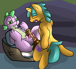 Size: 3300x3000 | Tagged: explicit, artist:nimitea, spike, dragon, eyes closed, foalcon, frottage, g4, gay, hemipenis, hemipenis job, high res, horsecock, imported from derpibooru, male, multidick, nudity, open mouth, penis, ship:spails, shipping, snails, tongue out