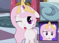 Size: 1250x909 | Tagged: explicit, artist:toinfinity, princess celestia, ..., :o, bedroom eyes, cewestia, comic, crown, crying, cum, cum in mouth, cute, cute porn, eyes closed, facial, female, filly, foal, foalcon, frown, g4, implied blowjob, implied oral, implied sex, implied straight, imported from derpibooru, jewelry, offscreen character, one eye closed, open mouth, pink-mane celestia, regalia, show accurate, show accurate porn, solo, solo female, tongue out, wide eyes, wink, younger
