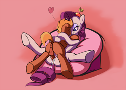 Size: 1315x939 | Tagged: explicit, artist:renabu, button mash, rarity, afterglow, aftersex, age difference, anus, balls, beanbag chair, butt, creampie, cum, cum on butt, dock, dripping cum, duo, earth pony, female, foalcon, g4, hat, heart, holding, horsecock, hug, imported from derpibooru, male, nudity, penetration, penis, plot, ponut, pony, sex, ship:rarimash, shipping, sleeping, spread legs, spreading, straight, straight shota, unicorn, vaginal
