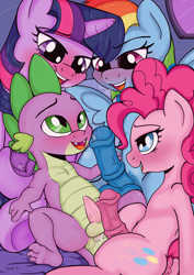 Size: 1771x2508 | Tagged: explicit, artist:kyokimute, pinkie pie, rainbow dash, spike, twilight sparkle, comic:to all my fans..., alicorn, all the futa get spike, anal creampie, anus, balls, blushing, commission, creampie, cum, earth pony, foalcon, futa, futa on male, futa pinkie pie, futa rainbow dash, futa twilight sparkle, futadom, g4, group sex, handjob, horsecock, imported from derpibooru, intersex, male, nudity, open mouth, pegasus, penis, pink horsecock, ponut, pony, pony on dragon action, precum, sex, ship:pinkiespike, shipping, spread legs, spread wings, spreading, tapered penis, wings
