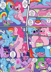 Size: 1771x2508 | Tagged: explicit, artist:kyokimute, pinkie pie, rainbow dash, spike, twilight sparkle, comic:to all my fans..., age difference, alicorn, all the futa get spike, anal, anal creampie, analingus, analingus on female, anus, armpits, balls, balls deep, blowjob, blushing, butt, casual sex, comic, creampie, cum, cum in mouth, cum out nose, deepthroat, dialogue, dock, earth pony, facefuck, facesitting, facesitting on spike, facial, female, foalcon, french kiss, futa, futa on male, futa pinkie pie, futa rainbow dash, futa twilight sparkle, g4, group, group sex, heart, horsecock, implied flash sentry, implied flashlight, implied spikesentry, imported from derpibooru, intersex, interspecies, kissing, lube, male, male on futa, male on futa analingus, nudity, open mouth, oral, oral creampie, pegasus, penetration, penis, plot, pony, pony on dragon action, precum, quartet, sex, ship:pinkiedash, ship:pinkiespike, ship:rainbowspike, shipping, speech bubble, spike gets all the mares, spitroast, spread legs, spreading, straight, thought bubble, threesome, throat bulge, throat swabbing, throatpie, tongue out, watching, wingless spike