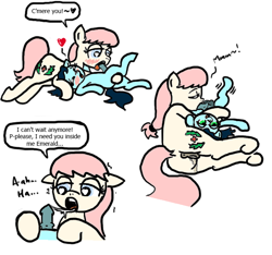 Size: 640x600 | Tagged: explicit, artist:ficficponyfic, oc, oc:emerald jewel, oc:hope blossoms, adult, anatomically correct, anus, blowjob, color, color edit, colored, colt, colt quest, comic, desire, edit, female, femboy, foal, foalcon, gasp, genitals, heart, heart eyes, imported from derpibooru, leg twitch, lust, male, mare, moaning, nudity, oc only, oral, penis, pleasure, pony, precum, sex, shipping, straight, straight shota, trap, twitching, vaginal secretions, vulva, wingding eyes