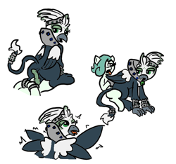 Size: 640x600 | Tagged: explicit, artist:ficficponyfic, oc, oc:damia silverbill, oc:emerald jewel, adult, alternate color palette, bdsm, bondage, color, color edit, colored, colt, colt quest, cuffs, cyoa, edit, edited edit, femdom, foal, foalcon, griffon, imported from derpibooru, interspecies, male, nudity, oc only, orgasm, orgasm denial, penis, pony on griffon action, prostitute, prostitution, riding, sex, shipping, straight, straight shota