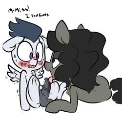 Size: 720x720 | Tagged: explicit, artist:whydomenhavenipples, oc, oc:nikita, bedroom eyes, blowjob, blushing, canon x oc, chest fluff, colt, dark genitals, dialogue, drool, earth pony, edit, eye contact, female, floppy ears, foal, foalcon, g4, imminent orgasm, imported from derpibooru, just the tip, looking at each other, male, mare, mare on colt, nudity, oral, pegasus, penis, pony, precum, rumble, sex, shipping, spread legs, spreading, straight, straight shota, sweat, throbbing, tongue out, virgin, wingboner
