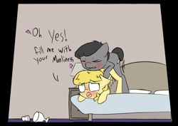 Size: 1414x1000 | Tagged: explicit, artist:happy harvey, oc, oc:golden brisk, ahegao, alcohol, all fours, anal, ass up, bed, begging for it, blushing, colt, colt on colt, cum, dialogue, doggy style, drunk, eyes closed, face down ass up, femboy, foal, foalcon, from behind, gay, heart, imported from derpibooru, lamp, male, manliness, nudity, oc name needed, oc only, on bed, open mouth, penetration, penis, phone drawing, pony, pony on pony action, precum, reverse foalcon, sex, trap, wine, wine glass