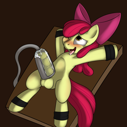 Size: 3000x3000 | Tagged: explicit, artist:kloudmutt, apple bloom, ahegao, balls, blushing, bondage, cum, cumming, drool, edit, foalcon, futa, futa apple bloom, g4, high res, horsecock, imported from derpibooru, intersex, machine, milking, milking machine, nudity, one eye closed, open mouth, orgasm, penis, penis milking, penis pump, solo, solo futa, spread eagle, tongue out