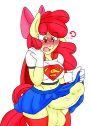 Size: 1337x1833 | Tagged: explicit, artist:blackbewhite2k7, apple bloom, anthro, balls, belly button, big penis, breasts, clothes, commission, earth pony, embarrassed, embarrassed nude exposure, erection, foalcon, futa, futa apple bloom, g4, imported from derpibooru, intersex, midriff, nudity, penis, skirt, solo, solo futa, superfilly, surprised