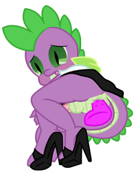 Size: 1123x1441 | Tagged: explicit, artist:pyruvate, artist:reduxdrawer8k, spike, comic:dragon queen, anal insertion, anthro, ass, balls, blushing, butt, clothes, crossdressing, dildo, dragon, femboy, femboy spike, foalcon, g4, high heels, imported from derpibooru, insertion, librarian, looking away, maid, maid spike, male, mind break, nudity, outfit, penis, sex toy, shocked, simple background, sissy, skirt, solo, solo male, transparent background, upskirt