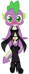 Size: 856x2130 | Tagged: explicit, artist:pyruvate, artist:reduxdrawer8k, spike, comic:dragon queen, anthro, baby doll underwear, babydoll, clothes, crossdressing, dragon, femboy, femboy spike, foalcon, g4, garter belt, high heels, imported from derpibooru, legwear, lingerie, male, nudity, panties, penis, simple background, sissy, small penis, socks, solo, solo male, stockings, thigh highs, transparent background, underwear