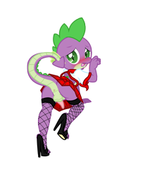 Size: 2059x2500 | Tagged: explicit, artist:pyruvate, artist:reduxdrawer8k, spike, comic:dragon queen, alternate version, anthro, anus, ass, balls, bottomless, butt, clothes, crossdressing, dragon, dragonbutt, edit, femboy, femboy spike, fishnet stockings, foalcon, g4, high heels, high res, imported from derpibooru, legwear, looking at you, looking back, male, nudity, penis, raised tail, school uniform, simple background, sissy, skirt, small penis, solo, solo male, stockings, tail, thigh highs, transparent background, upskirt