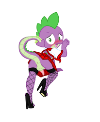 Size: 2059x2500 | Tagged: explicit, artist:pyruvate, artist:reduxdrawer8k, spike, comic:dragon queen, anthro, anus, ass, balls, bottomless, butt, clothes, crossdressing, dragon, dragonbutt, edit, erection, femboy, femboy spike, fishnet stockings, foalcon, g4, high heels, high res, imported from derpibooru, legwear, looking at you, looking back, male, nudity, penis, raised tail, school uniform, sissy, skirt, skirt boner, small penis, solo, solo male, stockings, tail, the ass was fat, thigh highs, upskirt