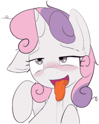 Size: 398x500 | Tagged: explicit, artist:anotherdude, artist:mcsadat, sweetie belle, ahegao, animated, blushing, bukkake gif maker, colored, cum, cumming, drool, drunk, drunker belle, edit, facial, female, foalcon, g4, implied straight, imported from derpibooru, open mouth, simple background, solo, solo female, tongue out, white background