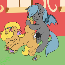 Size: 960x960 | Tagged: explicit, artist:lildooks, oc, oc:riku, oc:script write, bat pony, biting, colt, colt on filly, creampie, cum, cumming, eyes closed, fanfic, fanfic art, female, filly, foal, foalcon, frog (hoof), gritted teeth, hands free, imported from derpibooru, lip bite, male, nudity, oc only, oc x oc, on side, orgasm, penetration, penis, pony, pony on pony action, sex, shipping, straight, underhoof, vaginal, vaginal orgasm, vaginal secretions