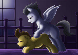Size: 1754x1240 | Tagged: explicit, artist:exelzior, anal, colt, colt on colt, foal, foalcon, g4, gay, horsecock, imported from derpibooru, male, nudity, penetration, penis, pony, pony on pony action, pound cake, reverse foalcon, rumble, sex