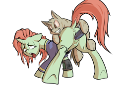Size: 1294x905 | Tagged: explicit, artist:nomlake, oc, oc:stable horse, bottomless, clothes, colt, dildo, fallout equestria, female, foal, foalcon, foaldom, imported from derpibooru, male, oc only, raider, sex toy, straight, straight shota, underhoof