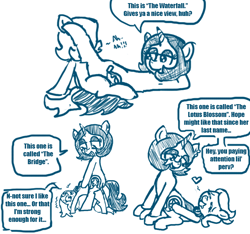 Size: 640x600 | Tagged: explicit, artist:ficficponyfic, oc, oc:emerald jewel, oc:joyride, /ss/, adult, amulet, armpits, bed, blushing, child, colt, colt quest, comic, cutie mark, cyoa, ear piercing, earth pony, eyeshadow, female, foal, foalcon, heart, horn, imported from derpibooru, makeup, male, mare, moaning, monochrome, nudity, oc only, piercing, pony, riding, sex, sexual positions, shaking, story included, straight, straight shota, sweat, teaching, unicorn