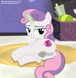 Size: 2593x2660 | Tagged: explicit, artist:shutterflyeqd, sweetie belle, anatomically correct, anatomically incorrect, anus, bedroom eyes, butt, clitoris, cutie mark, dark genitals, dildo, dock, dripping, female, flank, foalcon, g4, gaping, high res, imported from derpibooru, lip bite, looking at you, nudity, plot, ponut, pony, presenting, sex toy, show accurate, show accurate porn, solo, solo female, spreading, the cmc's cutie marks, vagina, vaginal secretions, vector, vulva, vulvar winking, wet, whistling