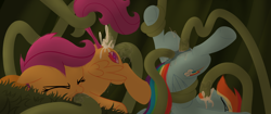 Size: 3840x1620 | Tagged: explicit, artist:dtcx97, rainbow dash, scootaloo, all three filled, anal, anal creampie, ass up, bondage, consentacles, creampie, cum, cum in mouth, cumming, dashsub, dock, drool, eyes closed, face down ass up, female, femsub, filly, floppy ears, foal, foalcon, g4, imported from derpibooru, multiple penetration, oral, oral creampie, orgasm, pegasus, penetration, pony, rough sex, scootasub, scootatentacles, sex, squirting, submissive, tail pull, tentacle blowjob, tentacle bondage, tentacle porn, tentacles, tentacles on female, the cmc's cutie marks, triple penetration, underhoof, vaginal, wall of tags, wallpaper, wallpaper for the fearless, widescreen