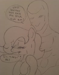 Size: 2911x3733 | Tagged: explicit, oc, oc:anon, oc:emerald jewel, adult, age difference, anal, artist needed, blushing, blushing profusely, child, colt, colt quest, earth pony, eyes closed, femboy, foal, foalcon, gay, high res, human, human male, human male on colt, human on pony action, imported from derpibooru, interspecies, male, monochrome, oc only, penetration, pony, sex, smirk, sweat, topless, vulgar